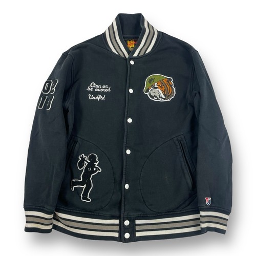 Undefeated 5 Strike Varsity Jacket Snap Button Cotton Black