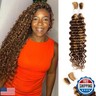 Human Braiding Hair Deep Water Wave 2 Bundles/Pack 50g 22 Inch, Chololate Brown to Honey Blonde Bulk Human Hair Braiding Hair for Boho Braids, Wet and Wavy Braiding Human Hair for Boho Braiding