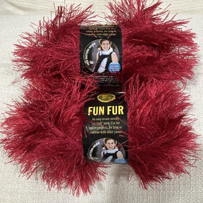 (NEW) 2 Skeins Lion Brand Yarn FUN FUR Raspberry #112 (64 yds each)