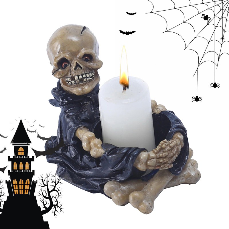 Skull Candle Holder Halloween Tealight Resin Skeleton Candle Gothic Skull Decor