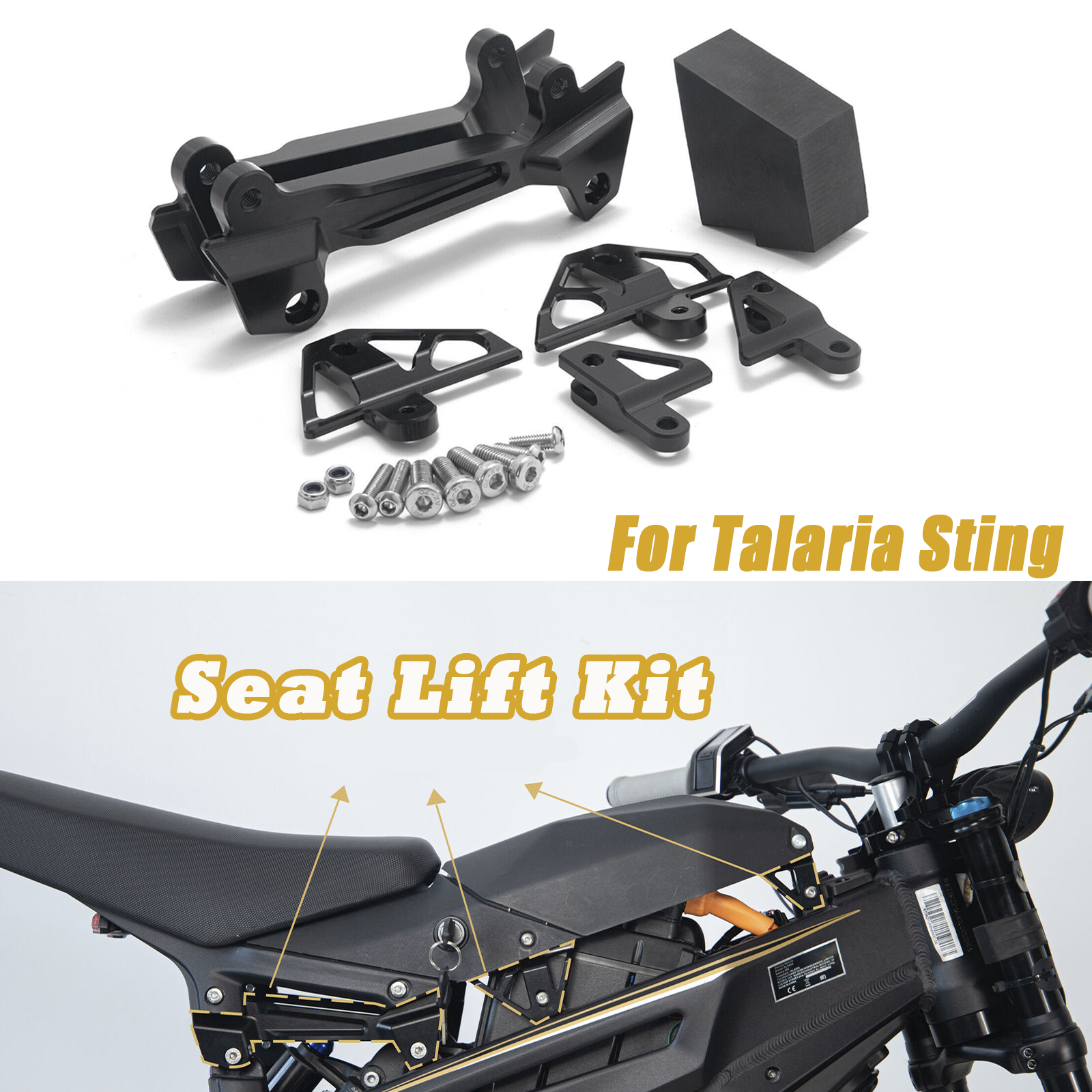 Black Aluminum CNC Seat Riser Lift Kit for Talaria Sting E-Bike Offroad Vehicle