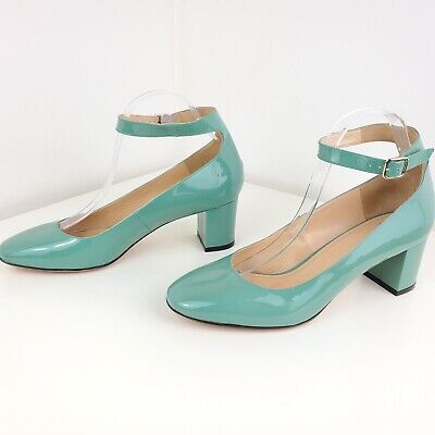 Tila March Paris Womens Patent Leather Round Toe Ankle Strap Pumps Green Size 10