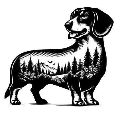 Handmade wood burning art, pyrography of dog with Nature scene inside of Body.