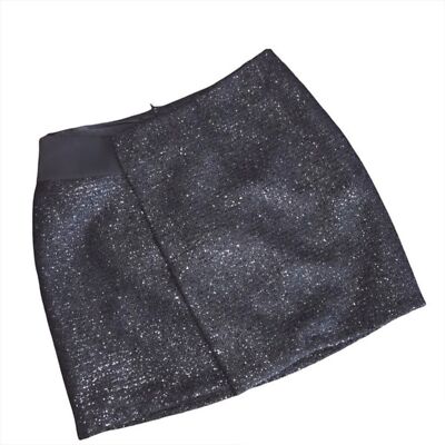 Le Lis Blanc Black Shiny Mini Faux Wrap Skirt Size Medium