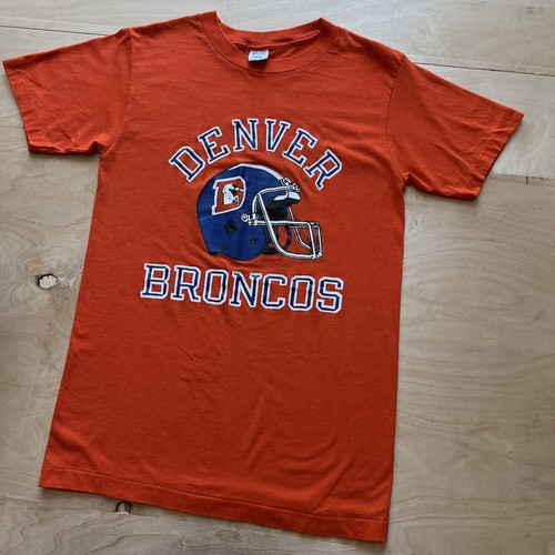 Vintage Denver Broncos Shirt M Orange 80s Champion NFL Football Helmet Colorado