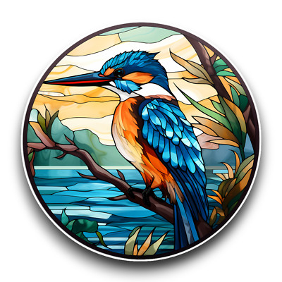 Blue Kingfisher Bird Stained Glass Window Opaque Vinyl Sticker Decal 100x100mm