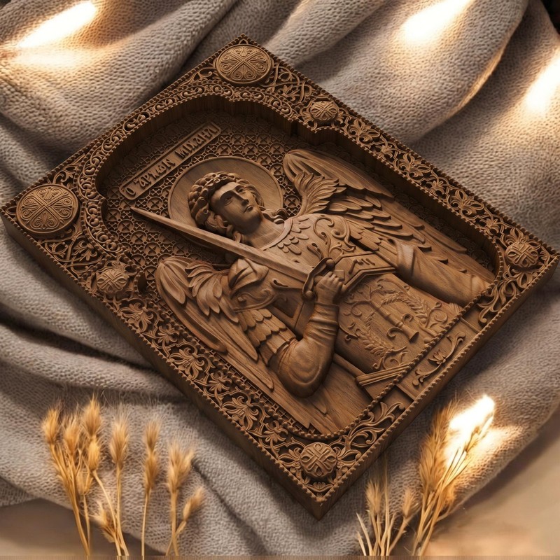 Αrchangel Michael Wooden Carved Handmade Byzantine Greek Orthodox Christian Icon