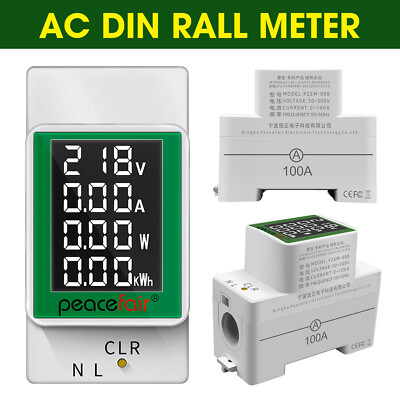 AC 50V-300V 100A DIN Rall Digital Power Energy Watt Kwh Meter Voltmeter Ammeter