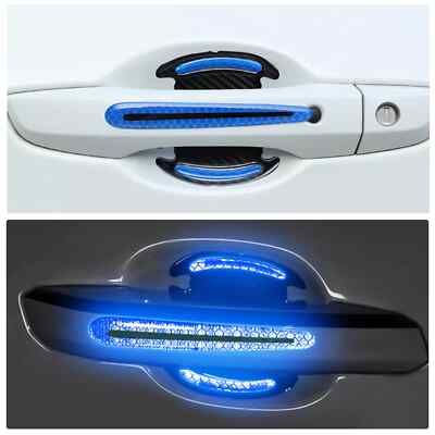 8pcs Car Reflective Door Handle Sticker 3D Carbon Fiber Scratch Protector Cover