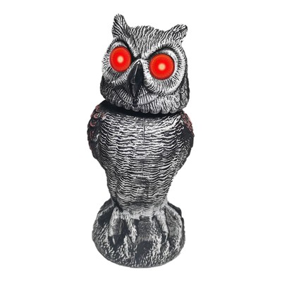Realistic Owl Decoy w/Sound Rotating Head Outdoor Garden Repellent Bird Scare