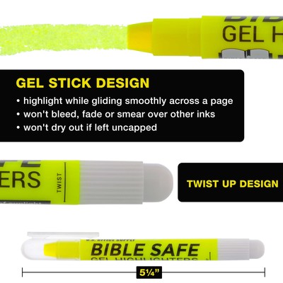 6 Yellow Bible Safe Gel Highlighters, Bright Neon Fluorescent Color Markers