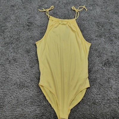 Gaze Womens Bodysuit Size S Yellow Sleeveless Drawstring Neck Stretch NWT