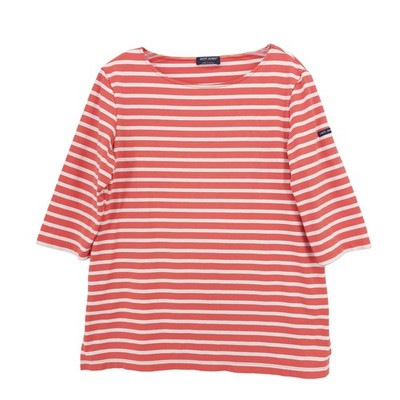 SAINT JAMES Phare Tunic Top Orange White Stripe Slits 3/4 Sleeve Estimated Sz 10