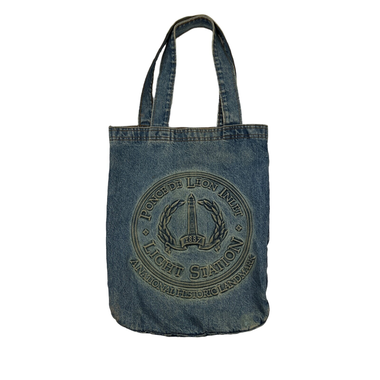 Vintage 90s Denim Jean Tote Bag Ponce de Leon Inlet Light