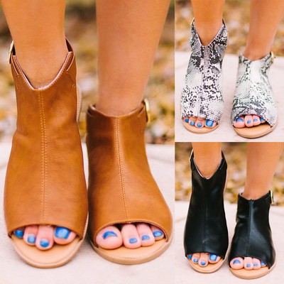 open toe flat booties