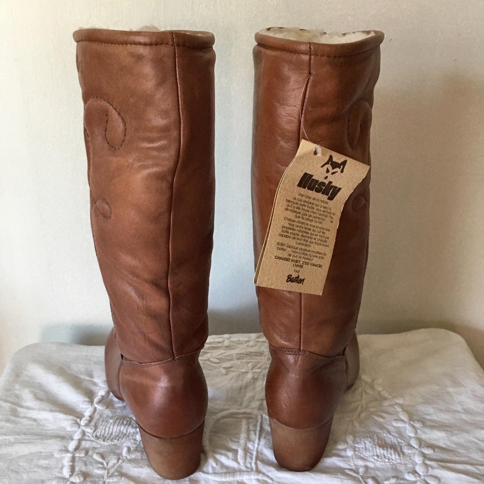 New Old Stock Vintage Boots Sz 7 Bastien Shearling Leather Brown 70s Hippie Boho