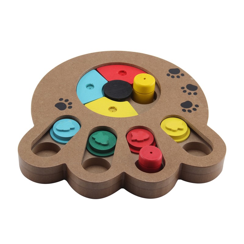 Pet Dog Wooden Game IQ Training Toy Interactive Dispensing Puzzle Plate