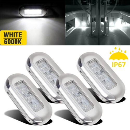 4x LED Yacht Marine Boat Stainless Steel Oblong Courtesy Light Stair Deck White