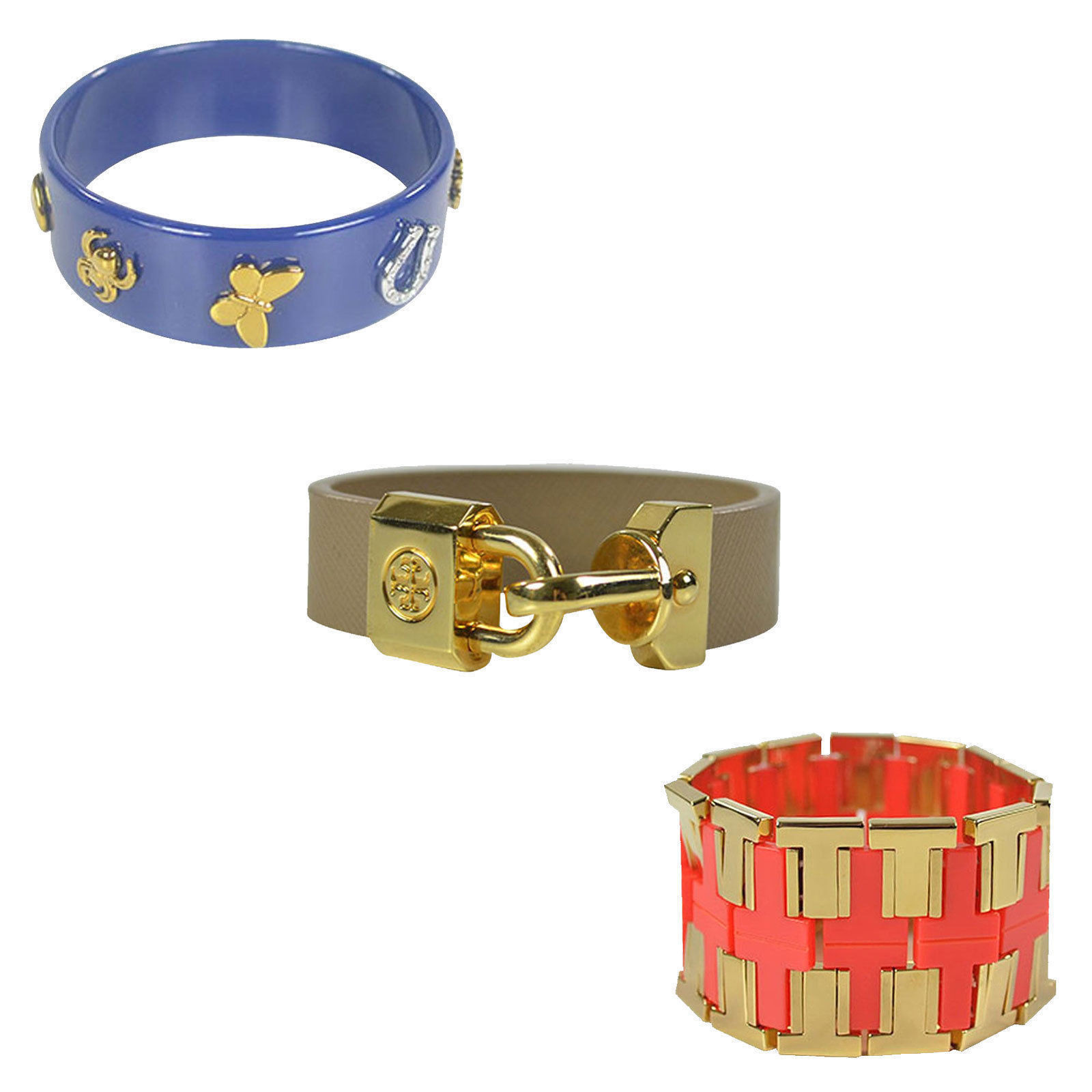 NEW Tory Burch Limited Edition Leather Gold Charm Bracelet Cuff eBay