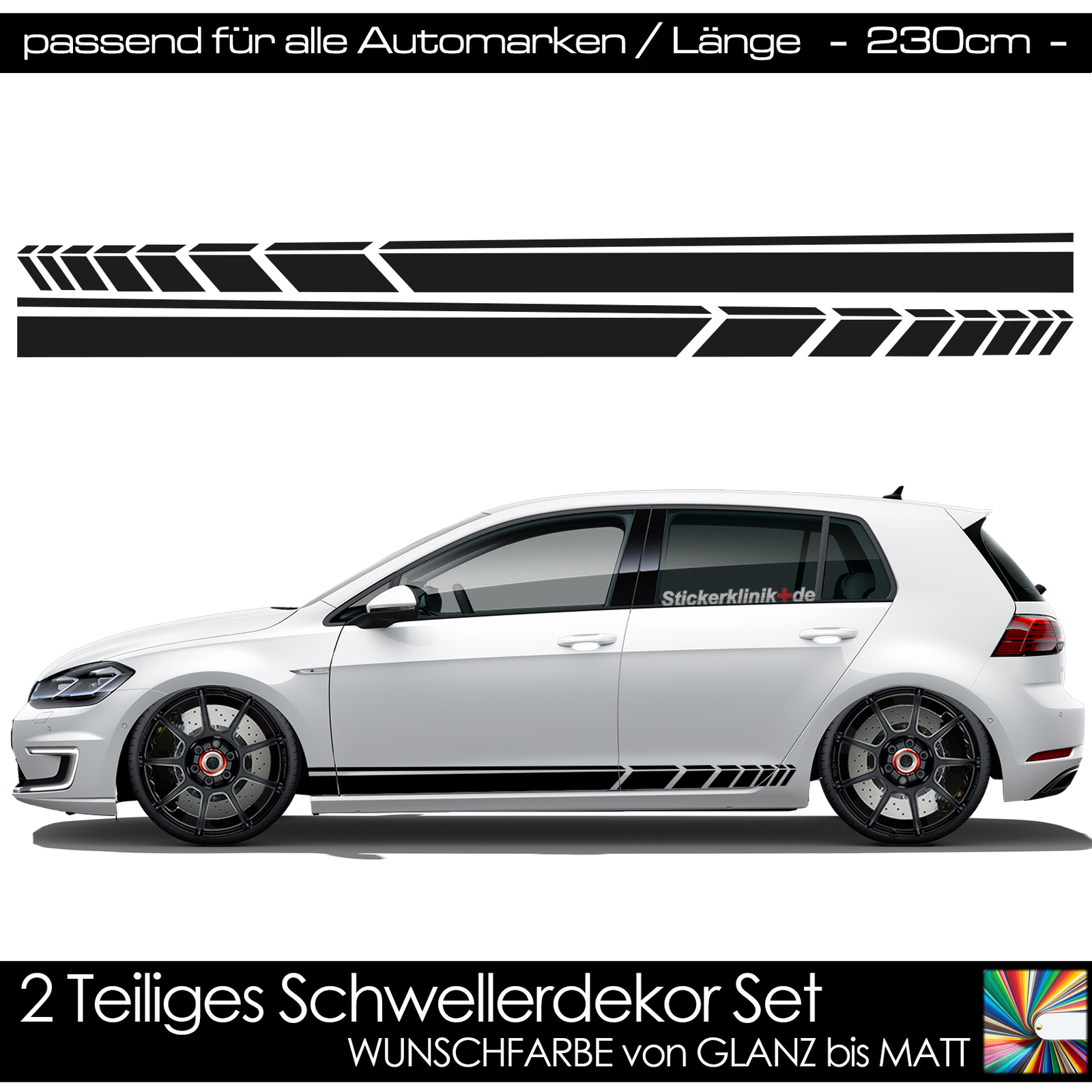 Auto Streifen Aufkleber Seitenschweller Folie Dekor passend für Golf GTI GTD