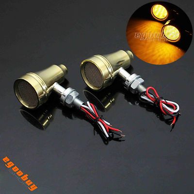 Motorcycle Brass LED Turn Signal Light 10mm Thread For Harley Bobber Chopper