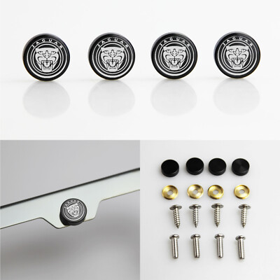 Laser Etched Silver For Jaguar License Plate Frame Fastener Black Screws Cap