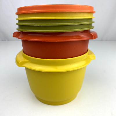 Vintage Servalier Tupperware Bowls Mixed Lot 886 812 2 Bowls 5 Lids Avocado READ