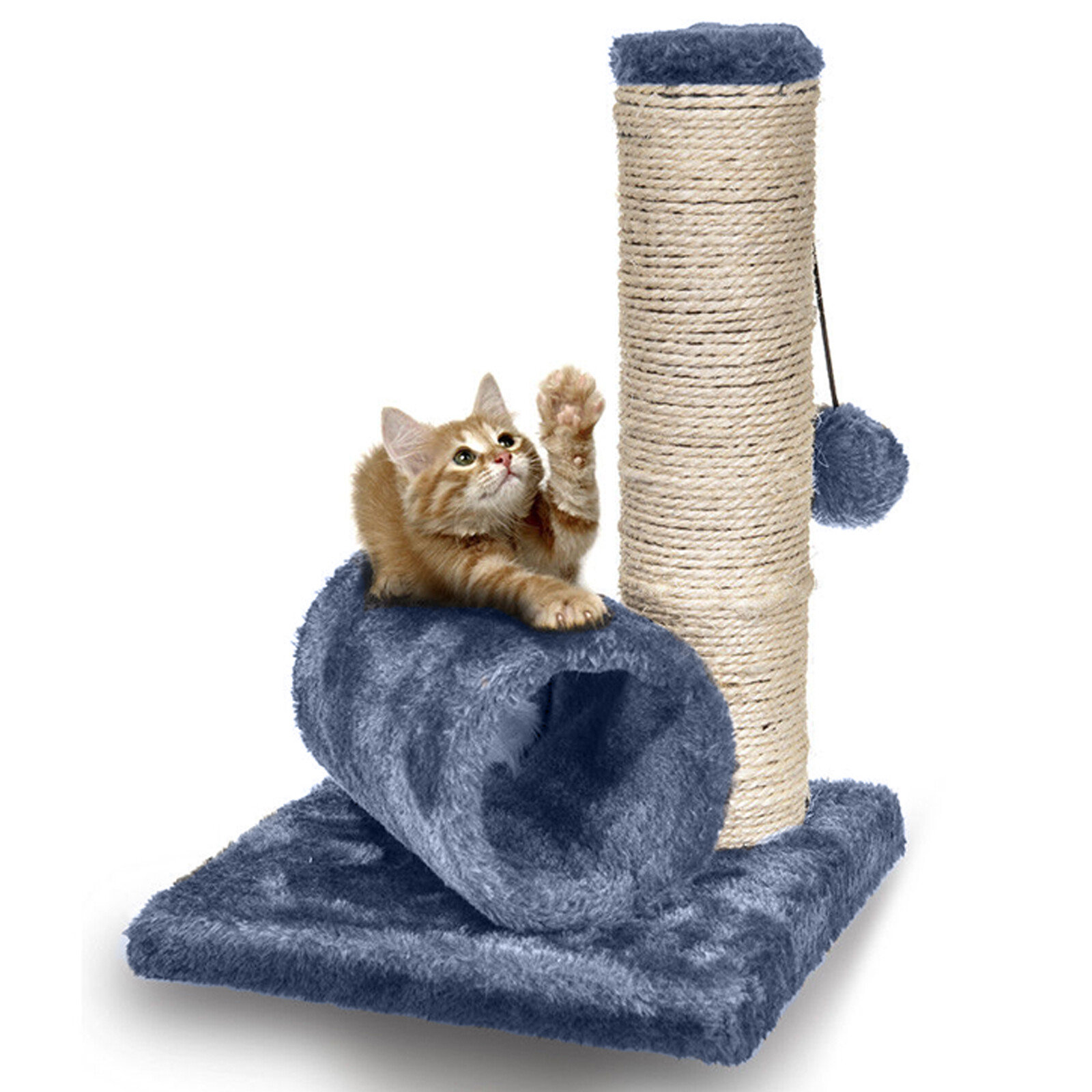 Navy Cat Kitten Sisal Scratch Post Bed Toy With Tunnel Mouse Pet