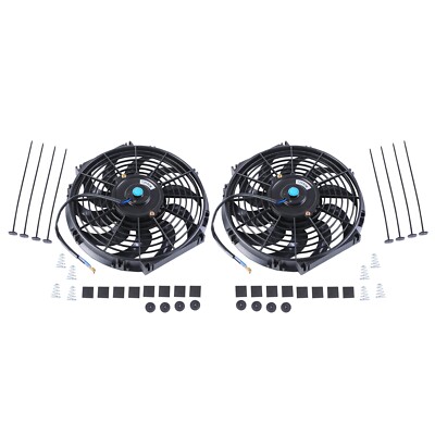 2PCS 12'' Black Slim Fan Push Pull Electric Radiator Engine Cooling 12V Mount Kit