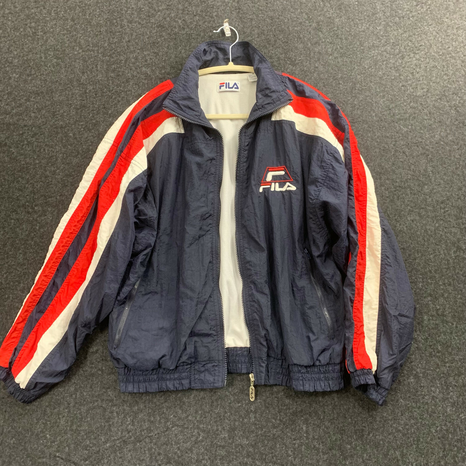 navy red jacket