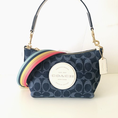 Coach Dempsey Shoulder Bag Signature Jacquard Denim Blue