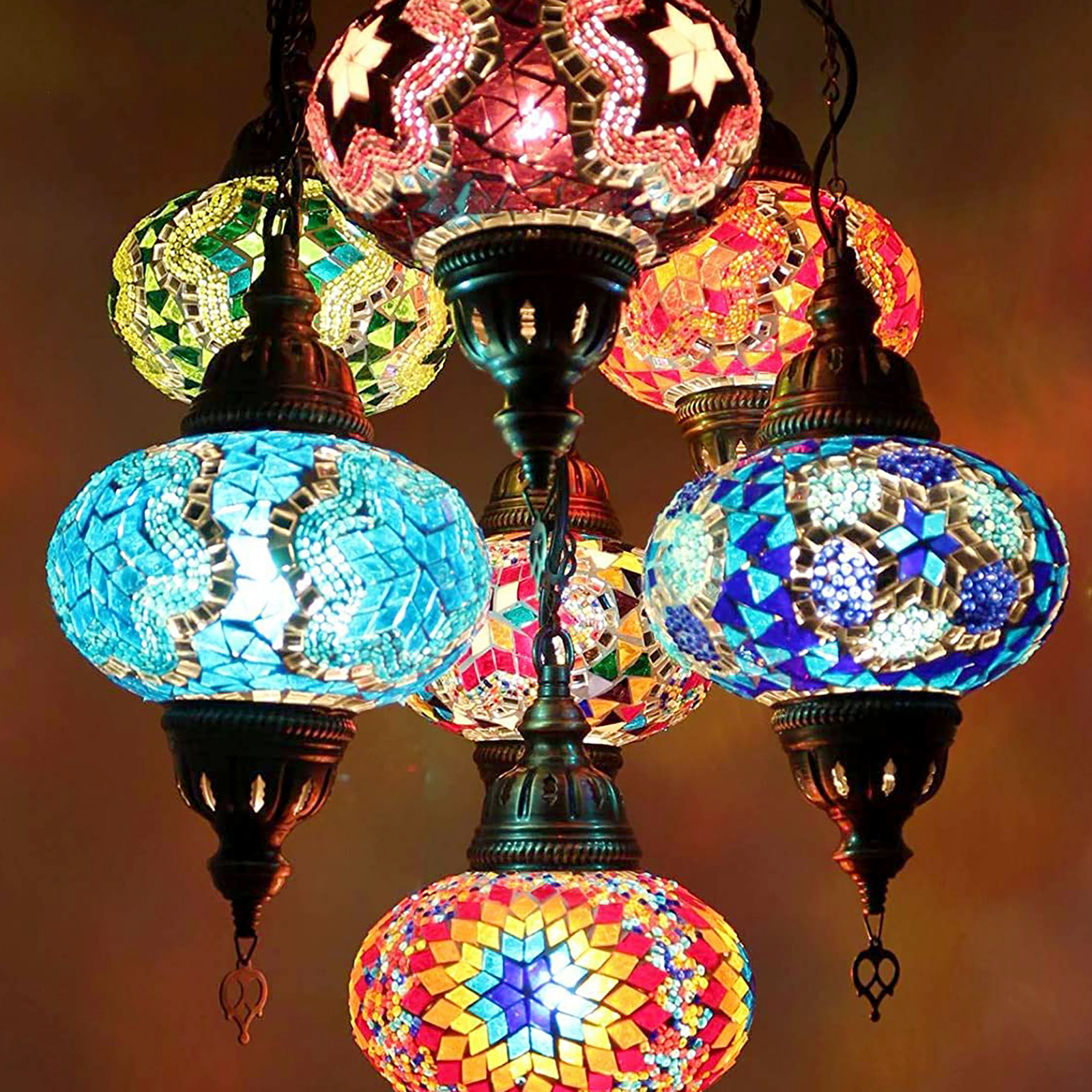 Turkish Moroccan Handmade Glass Mosaic Hanging Ceiling Chandelier Pendant Lamp