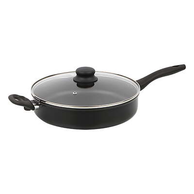 4-Quart Black Non-Stick Jumbo Cooker with Glass Lid, Easy Clean and Cook