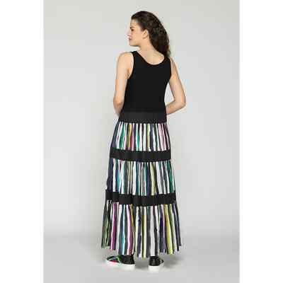 Pre-owned Luukaa Women's Maxi Dress Size 14 Black  Stripes Tank Sleeveless Scoop Neck