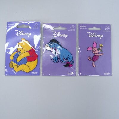 Lot 3 Disney Winnie the Pooh Eeyore Piglet Iron On Applique by Wrights Set New