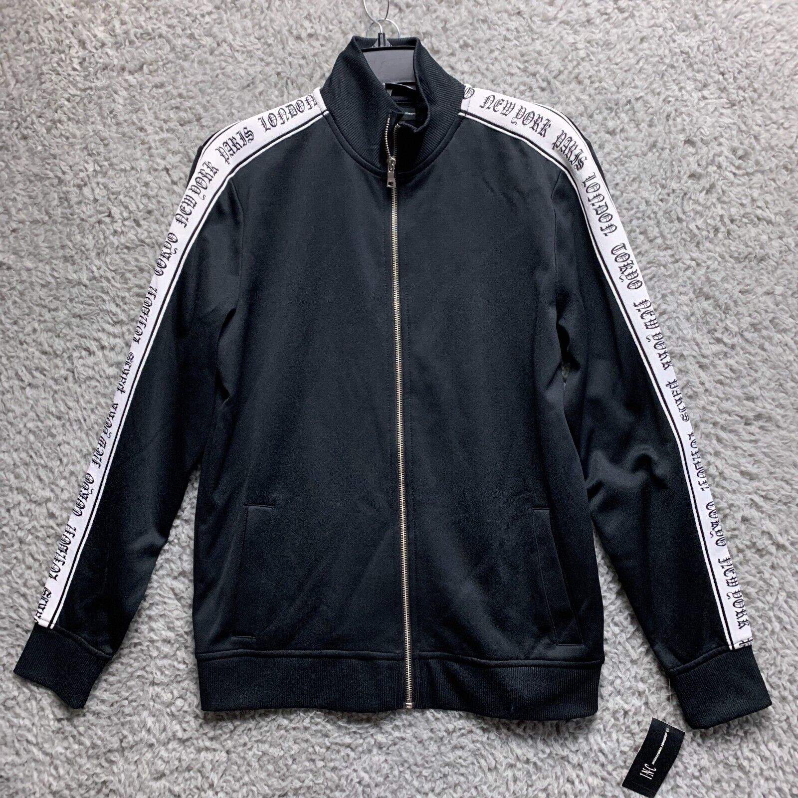 INC Mens Track Jacket Black XS X Small Full Zip Dual Pockets INC Mens Track Jacket Black XS X Small Full Zip Dual Pockets