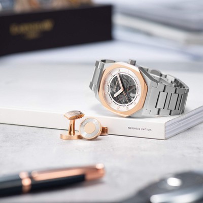 Pre-owned Thomas Earnshaw Drake Skeleton Automatic Silver Rose Gold Watch - Brand