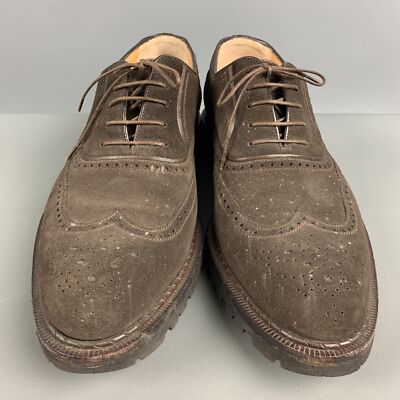 A.TESTONI Size 7.5 Brown Perforated Suede Wingtip Lace Up 