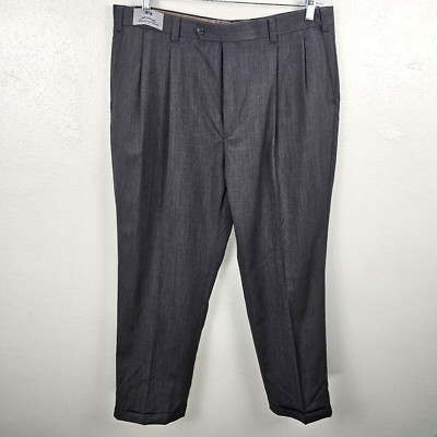 Stafford Executive Luxury Wool Pleated Cuffed Legs Gray Dress Pants Slacks 40x30