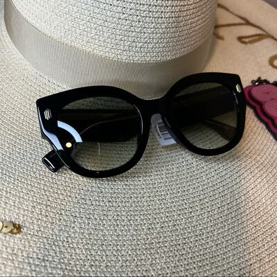 Pre-owned Fendi Black Cat Eye Sunglasses W/ Dark Lenses, Gold Details, “ff0452/f/s”, In Gray