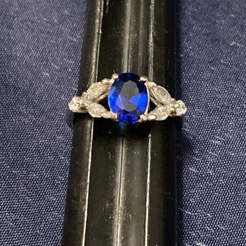 VTG Silvertone Bluestone CZ Ring Size 7 | eBay