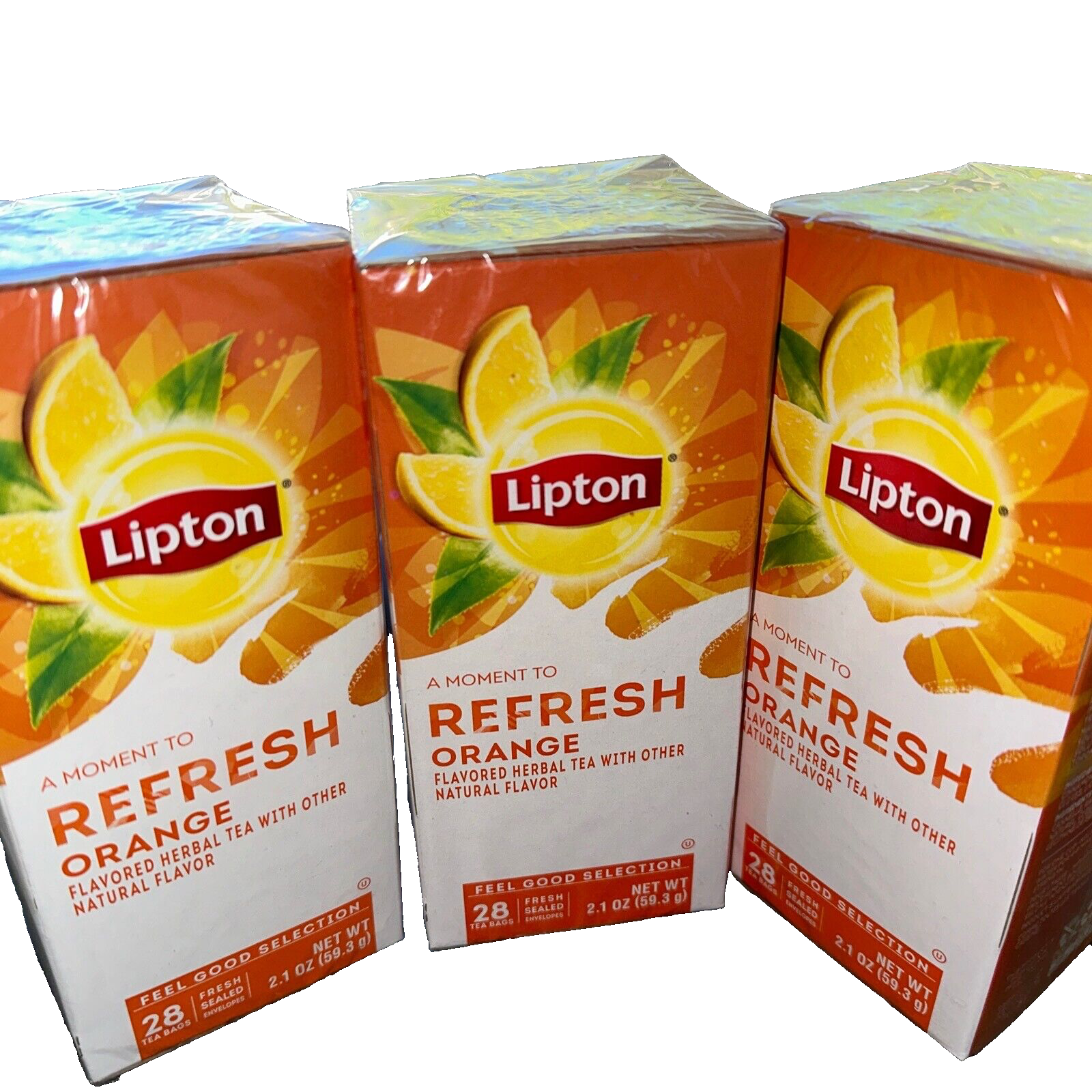 LIPTON 🍊 REFRESH ORANGE FLAVORED HERBAL TEA 3 Boxes = 84 Bags