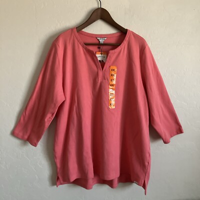 Orvis Top Womens XXL Pima Cotton 3/4 Sleeve Shirt Bright Pullover Casual Tunic