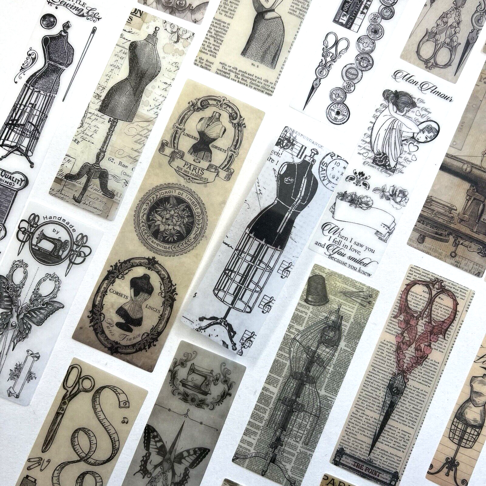 Vintage Style Sewing Washi Paper Sticker Strips Collage Junk Journal Scrapbookin