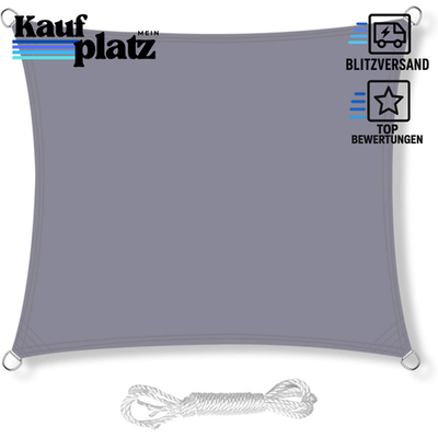 Sonnensegel 3,6 x 3,6m Quadrat Polyester wasserabweisend 98% UV Schutz Grau