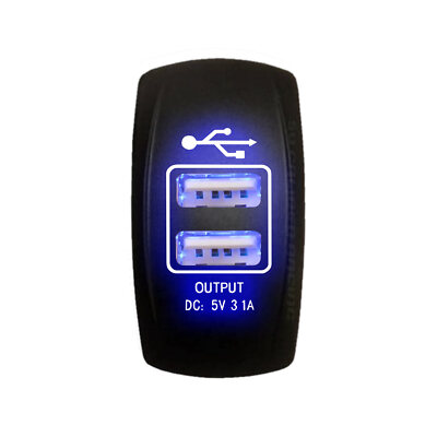 5V 3.1A Rocker Switch Style Dual USB Charger Ports Off Road 4x4 UTV SxS Marine