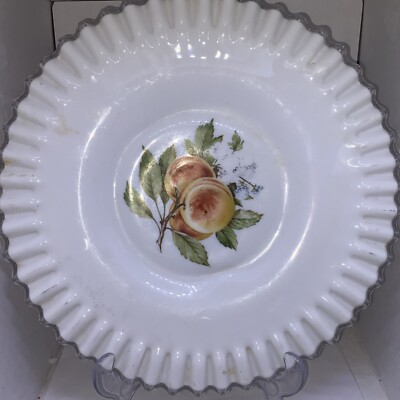 Fenton Silver Crest Plate Large 12 . Vintage Peach Fruit In The Centre