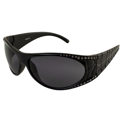 Marilyn Womens Fashion Motorcycle Sunglasses Bling Black with Smoke Gradient