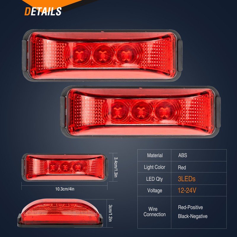 Amber Red Side Marker Lights RV Bus Truck Trailer Clearance Light Waterproof