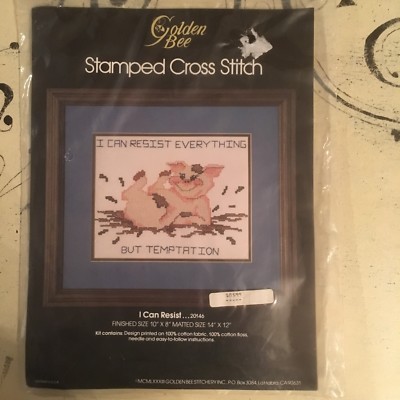 Golden Bee ''I Can Resist Everything But Temptation'' Stamped Cross Stitch Kit NIP
